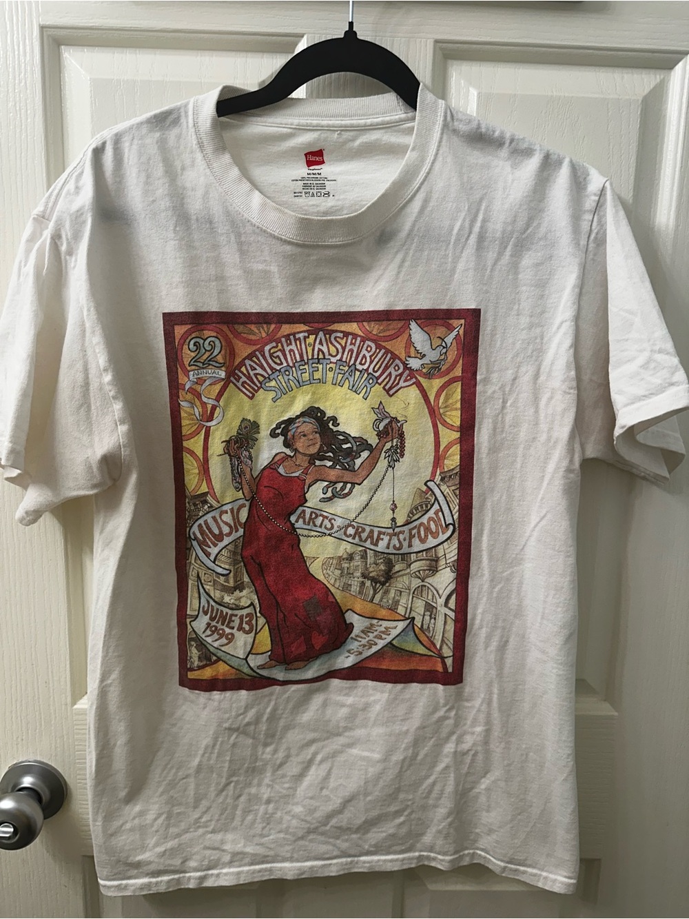 Hanes White Tee with Red Logo Tagless Print